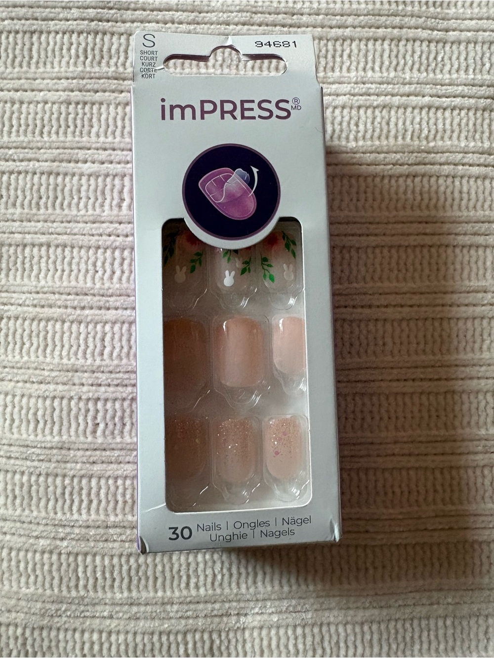 imPRESS Soft Pink & Glitter Floral Short Press-On Nails Bunny Easter Spring